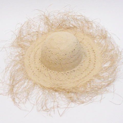 Straw Hat-BushyBrim-Paterned-Natural