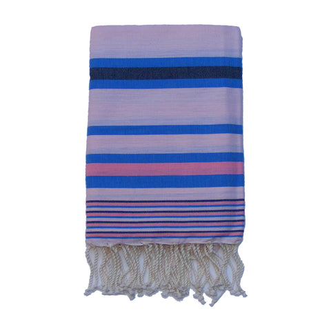 Beach Towel-Multi Stripe-Salmon & Blue