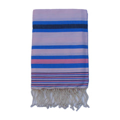 Beach Towel-Multi Stripe-Salmon & Blue